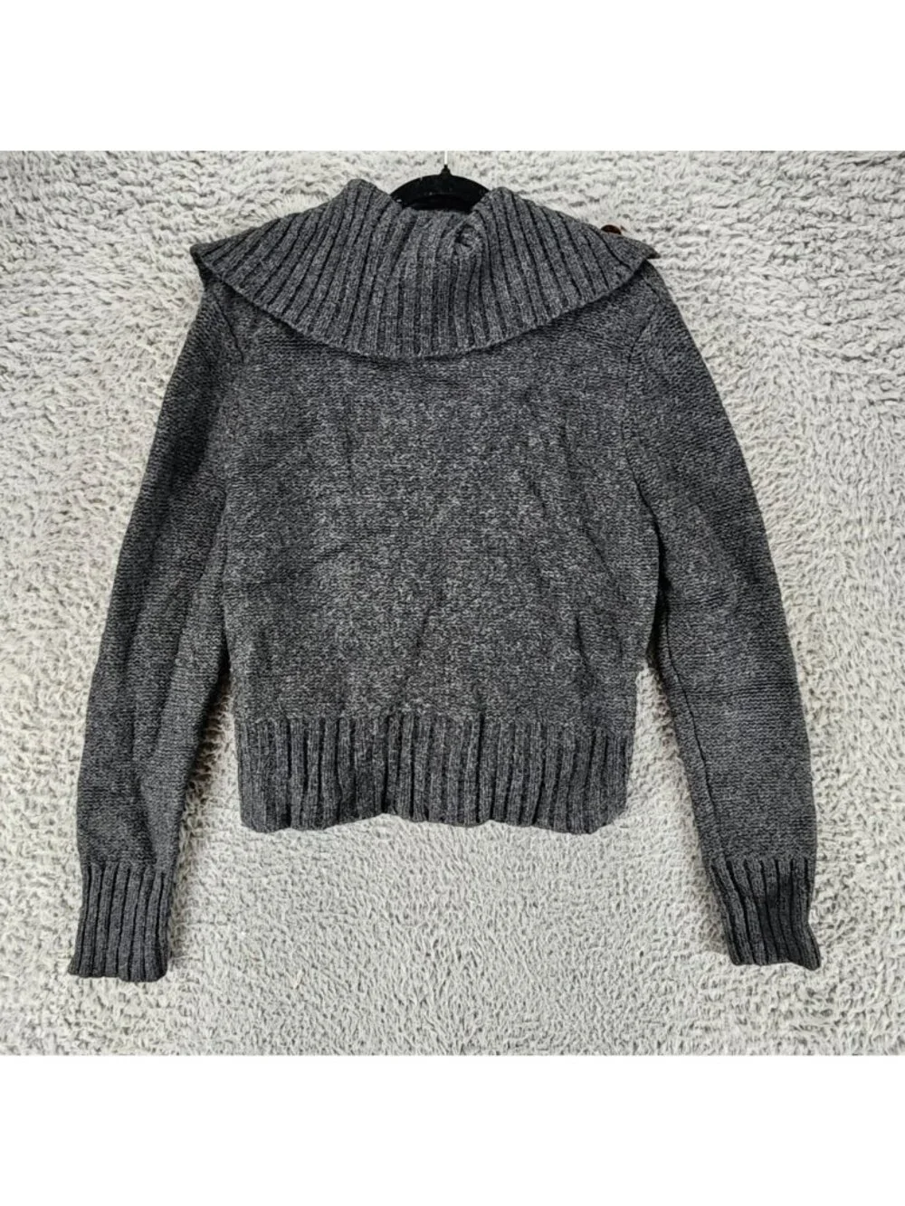 Rosanna Sweater Womens Large Petite Gray Lambs Wool Button Up Cardigan